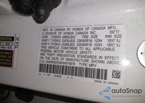 2017 Honda Cr-V Ex z USA, uszkodzony, nr VIN 2HKRW2H59HH676978